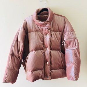 SUPER CUTE *down* pink velvet puffer jacket! S/M